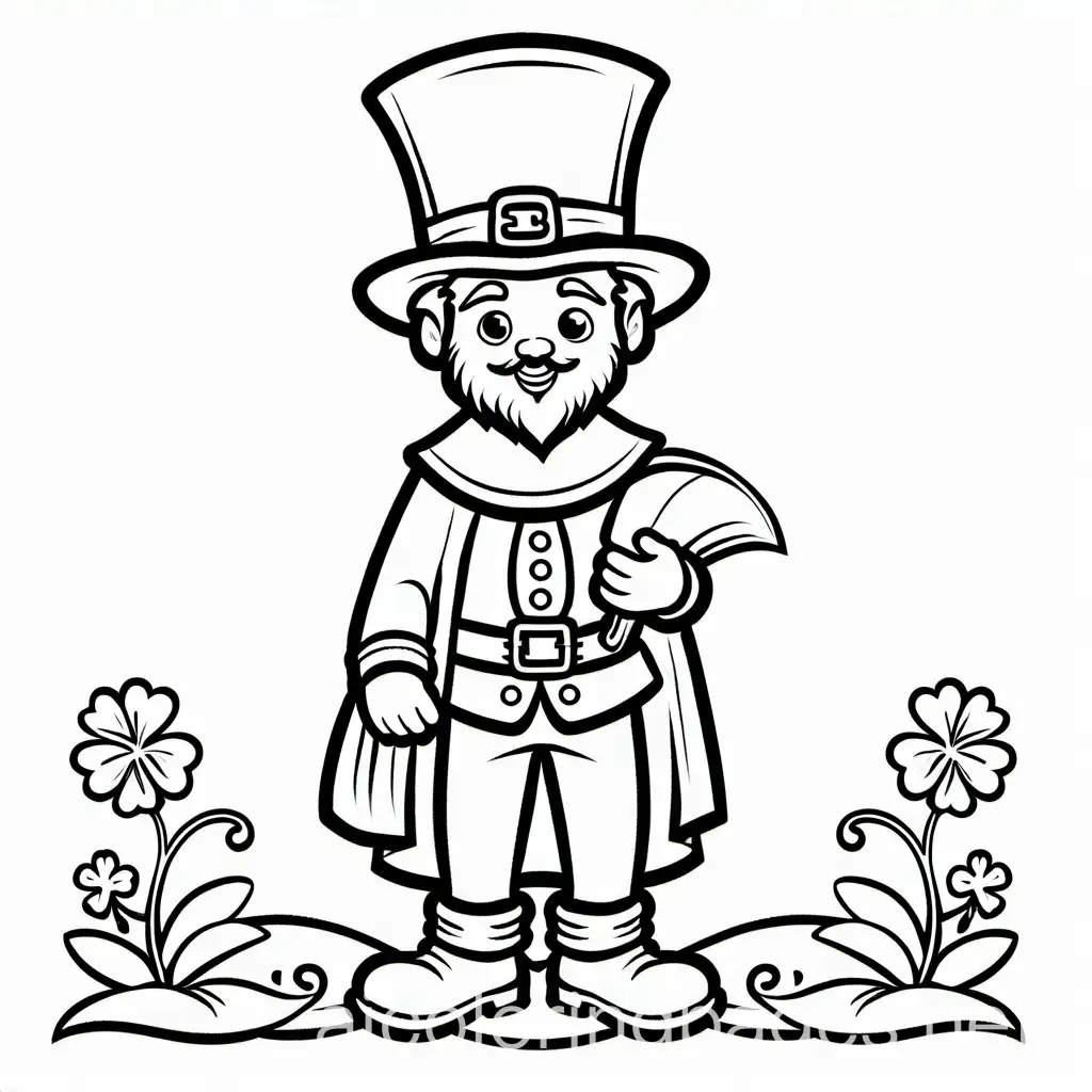St Patrick, Coloring Page, black and white, line art, white background, Simplicity, Ample White Space. The background of the coloring page is plain white to make it easy for young children to color within the lines. The outlines of all the subjects are easy to distinguish, making it simple for kids to color without too much difficulty