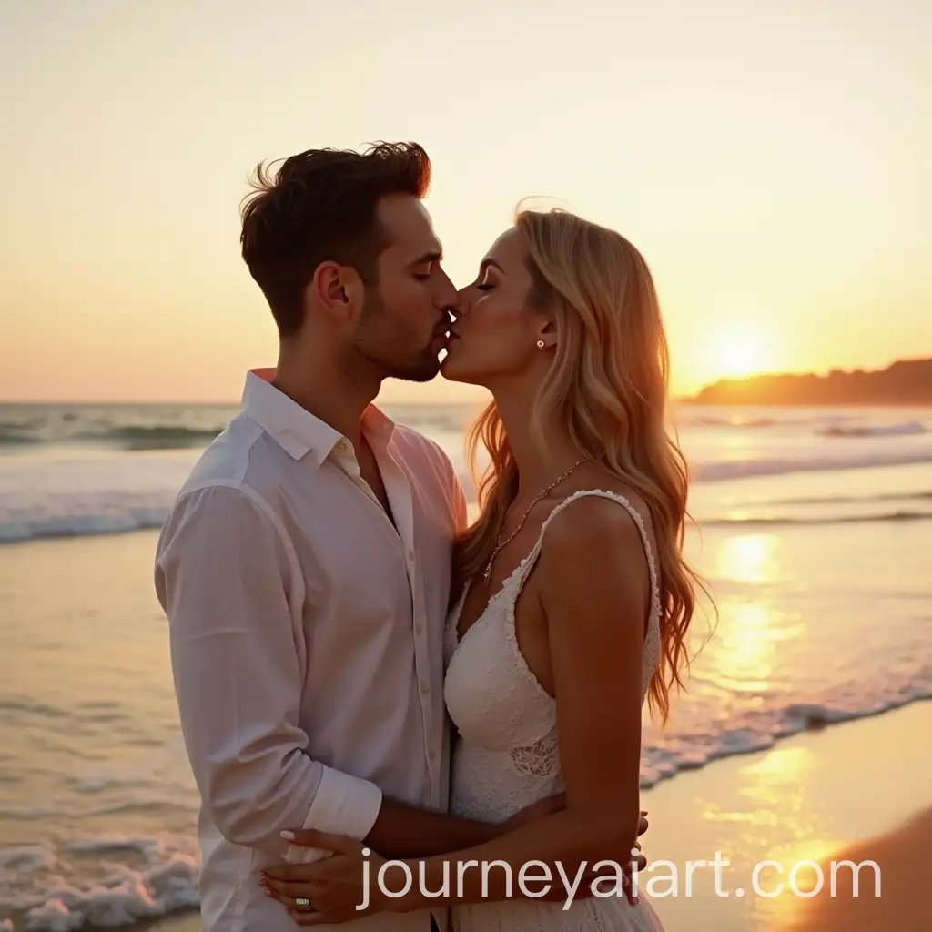 Couple-Kissing-on-the-Beach-at-Sunset