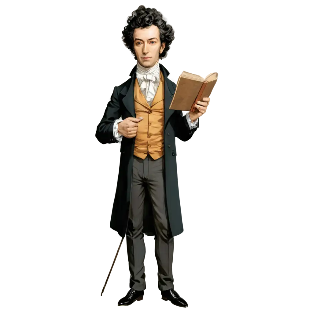 Portrait-of-AS-Pushkin-in-Anime-Style-PNG-HighQuality-Image-with-Bolivar-Frock-Coat-and-Book-in-Hand