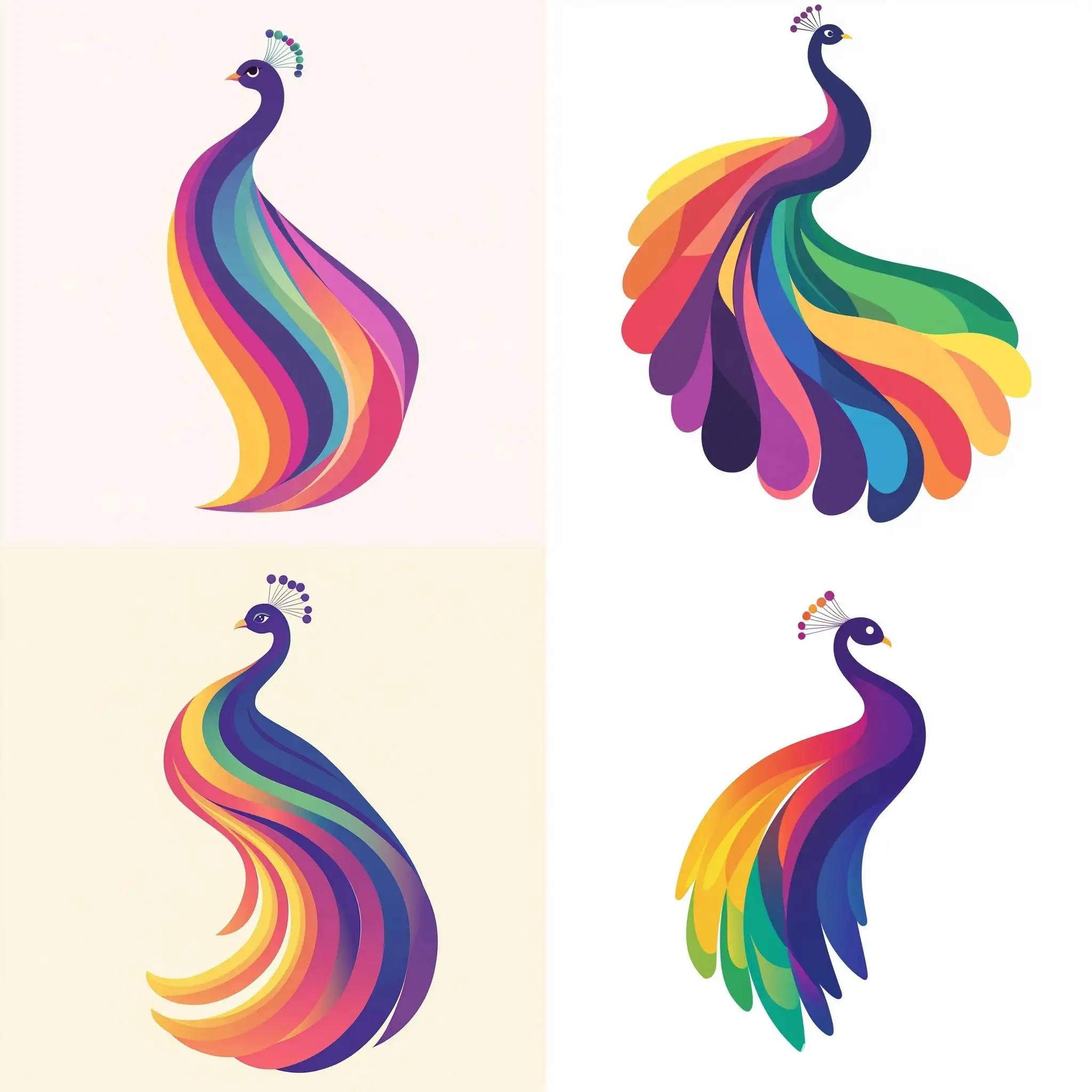 Minimalist-Vector-Illustration-of-a-Colorful-Peacock-with-Rainbow-Stripes