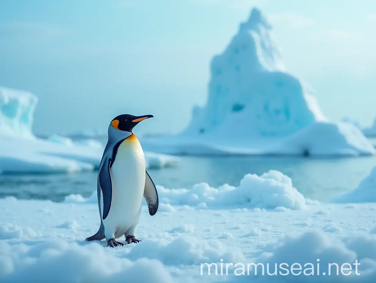 Realistic Penguin on Beautiful Ice Background