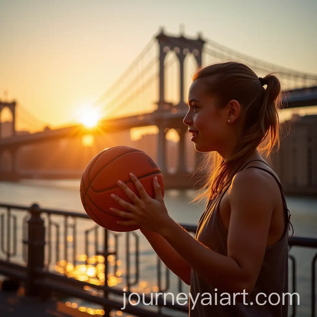 Girl-Exercising-in-New-York-with-Brooklyn-Bridge-at-Sunset