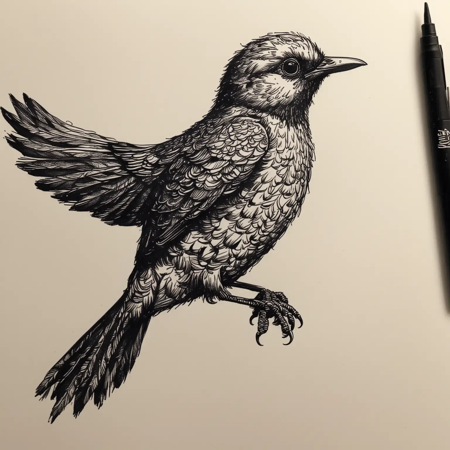 Detailed Sharpie Bird Drawing in Ink