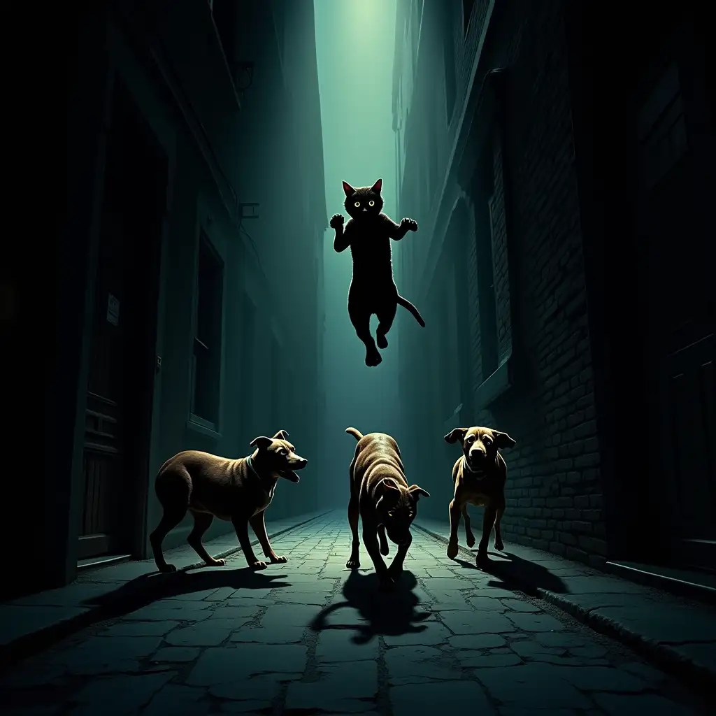 Sin-City-Style-Dark-Alley-Chase-with-Cat-and-Dogs-in-Matrix-Jump