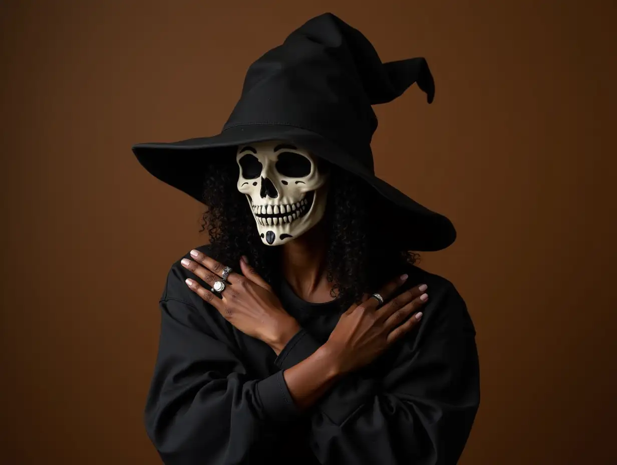 Black Woman Embracing the Halloween Theme