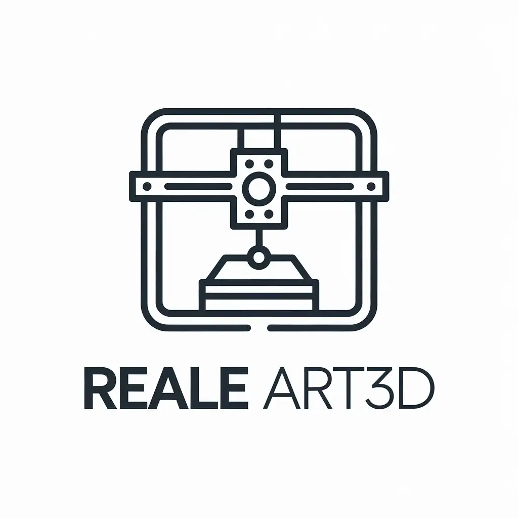 a vector logo design,with the text "Reale Art3D", main symbol:3D Printer,Minimalistic,be used in Outros industry,clear background