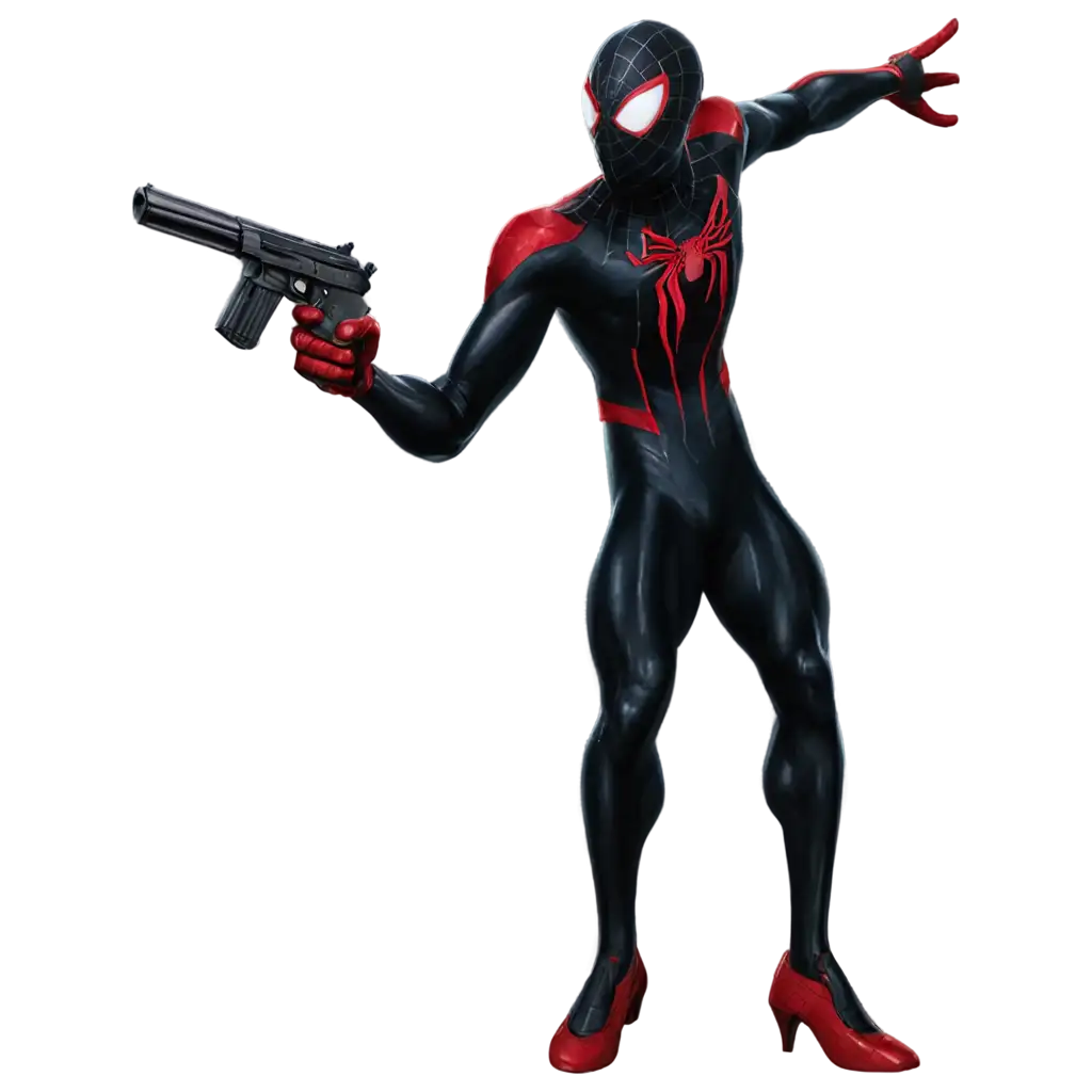 Black-SpiderMan-Holding-a-Gun-PNG-Image-for-Graphic-Design-and-Digital-Art