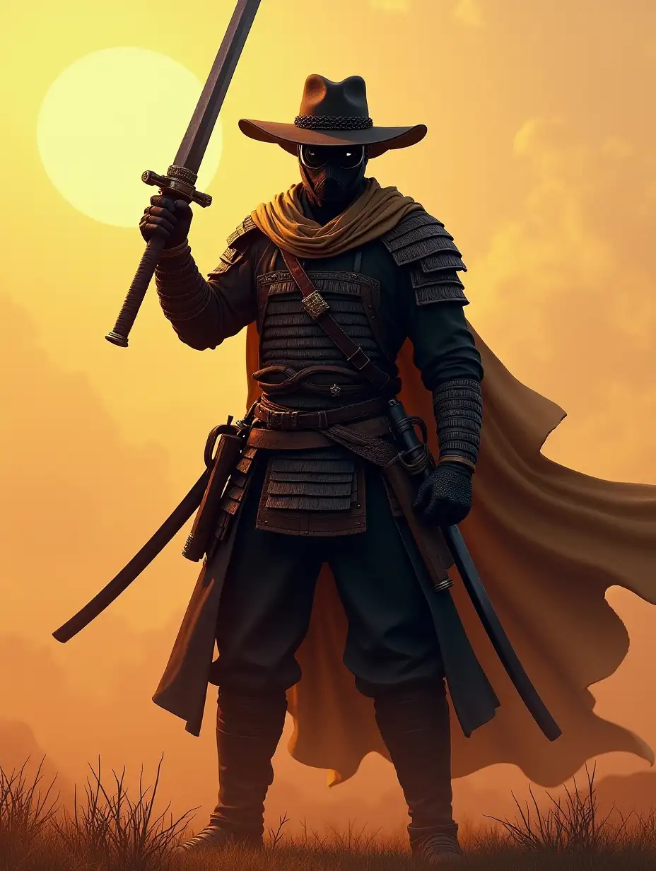 Western-Cowboy-Samurai-Holding-a-Weapon