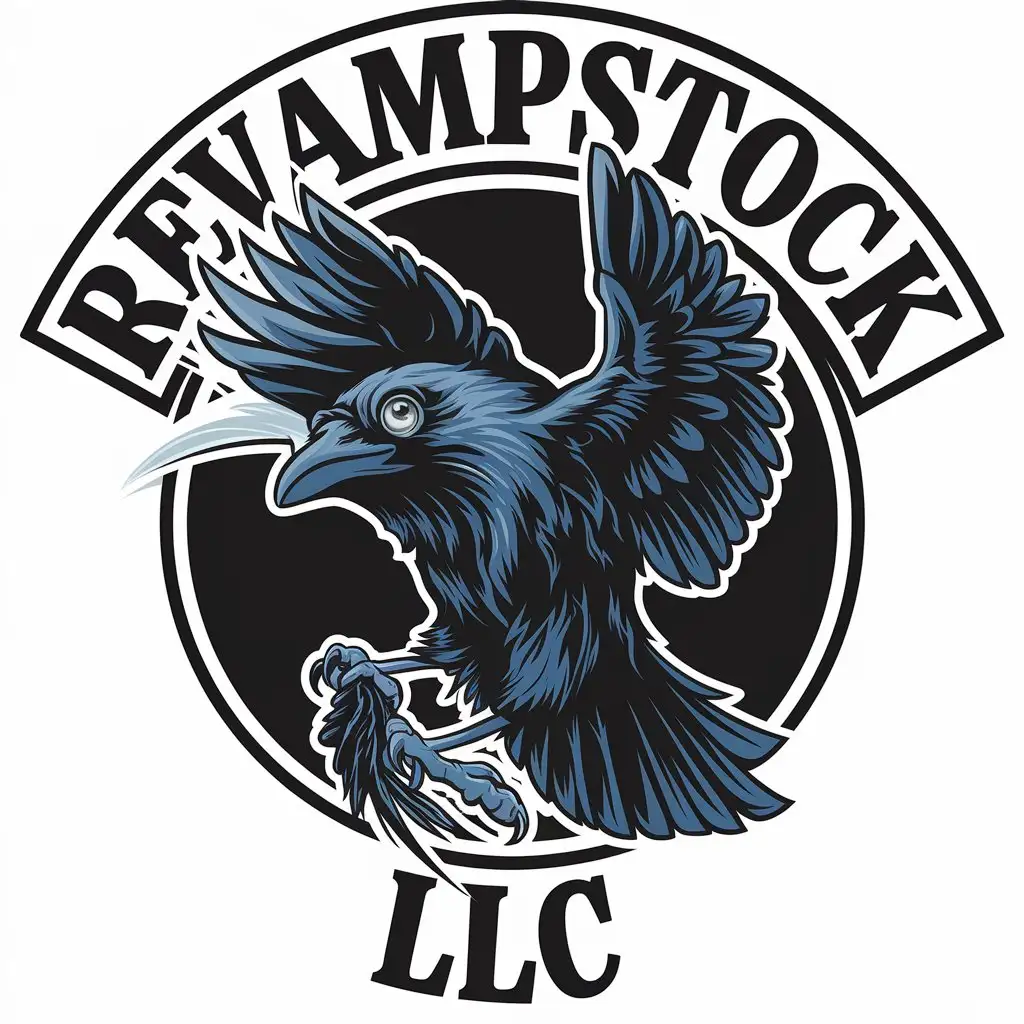 LOGO Design for REVAMPSTOCK LLC Raven Symbol with Complex Detailing and Clear Background