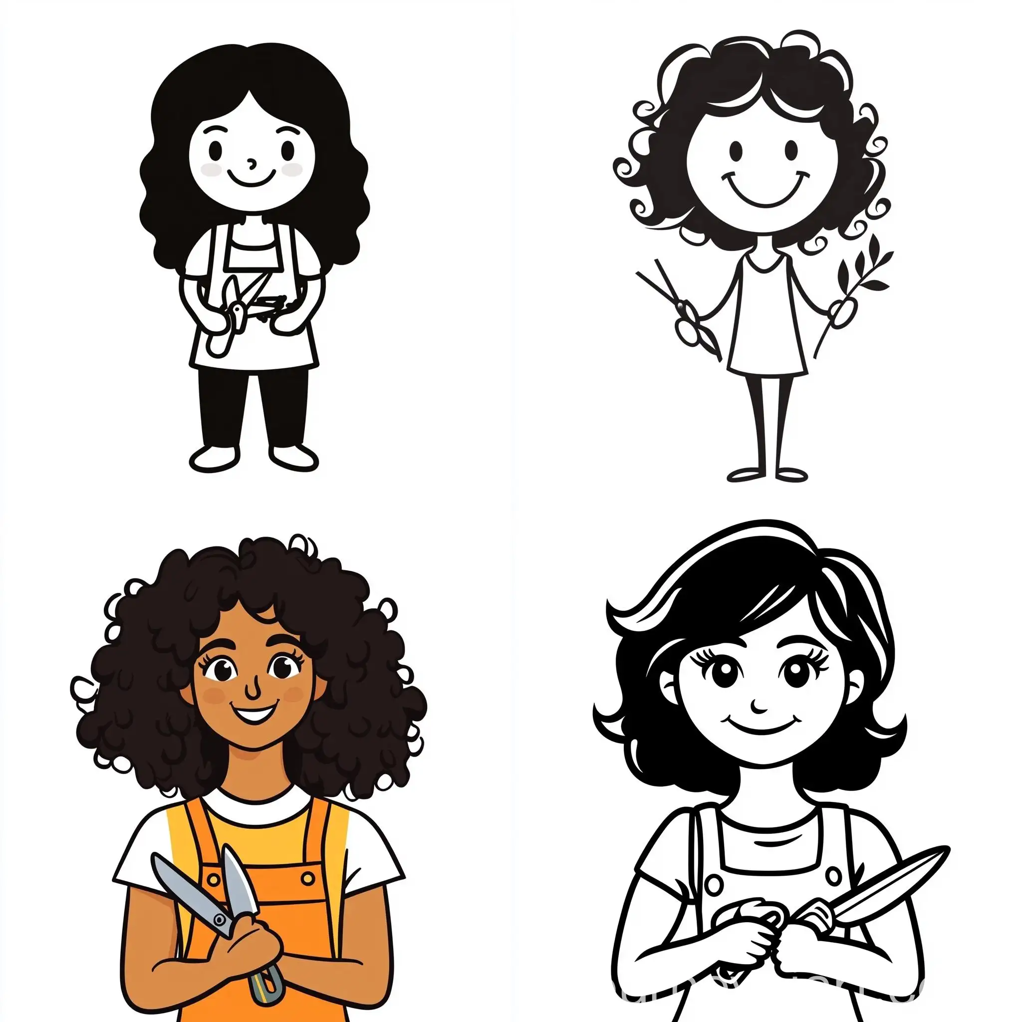 Happy-Woman-with-ShoulderLength-Curls-Holding-Pruning-Shears-on-White-Background