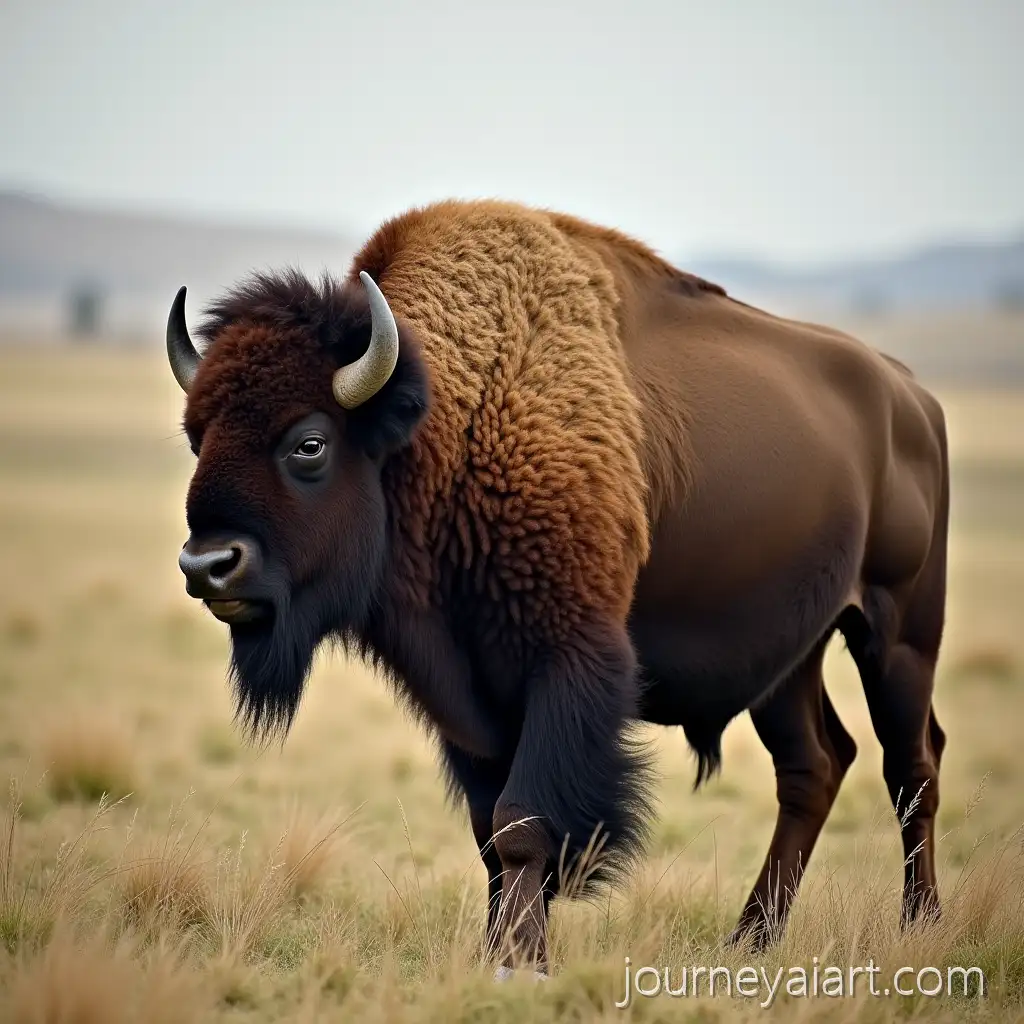 Majestic-Bison-Grazing-in-a-Serene-Grassland-Landscape