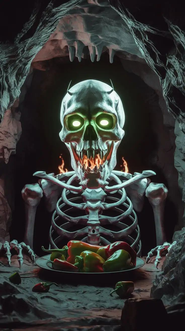 Spectral Demon Skeleton in Sinister Cave with Hellfire and Ghost Peppers