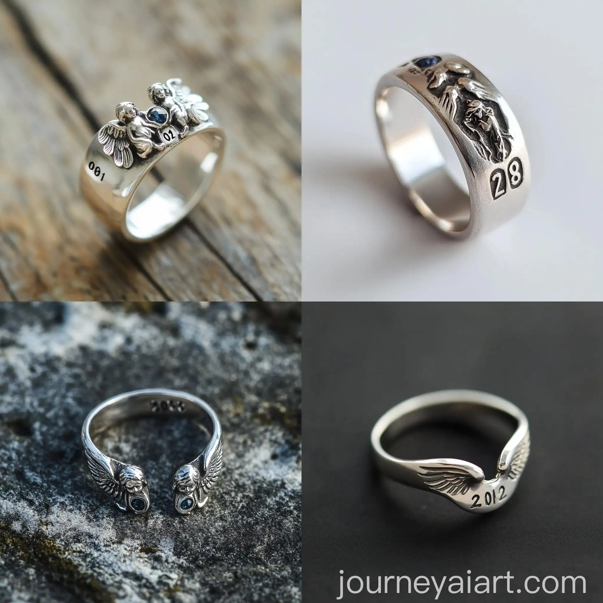 Silver-Ring-with-Angels-and-Labrodit-Blue-Stones-2008-and-2012-Engravings