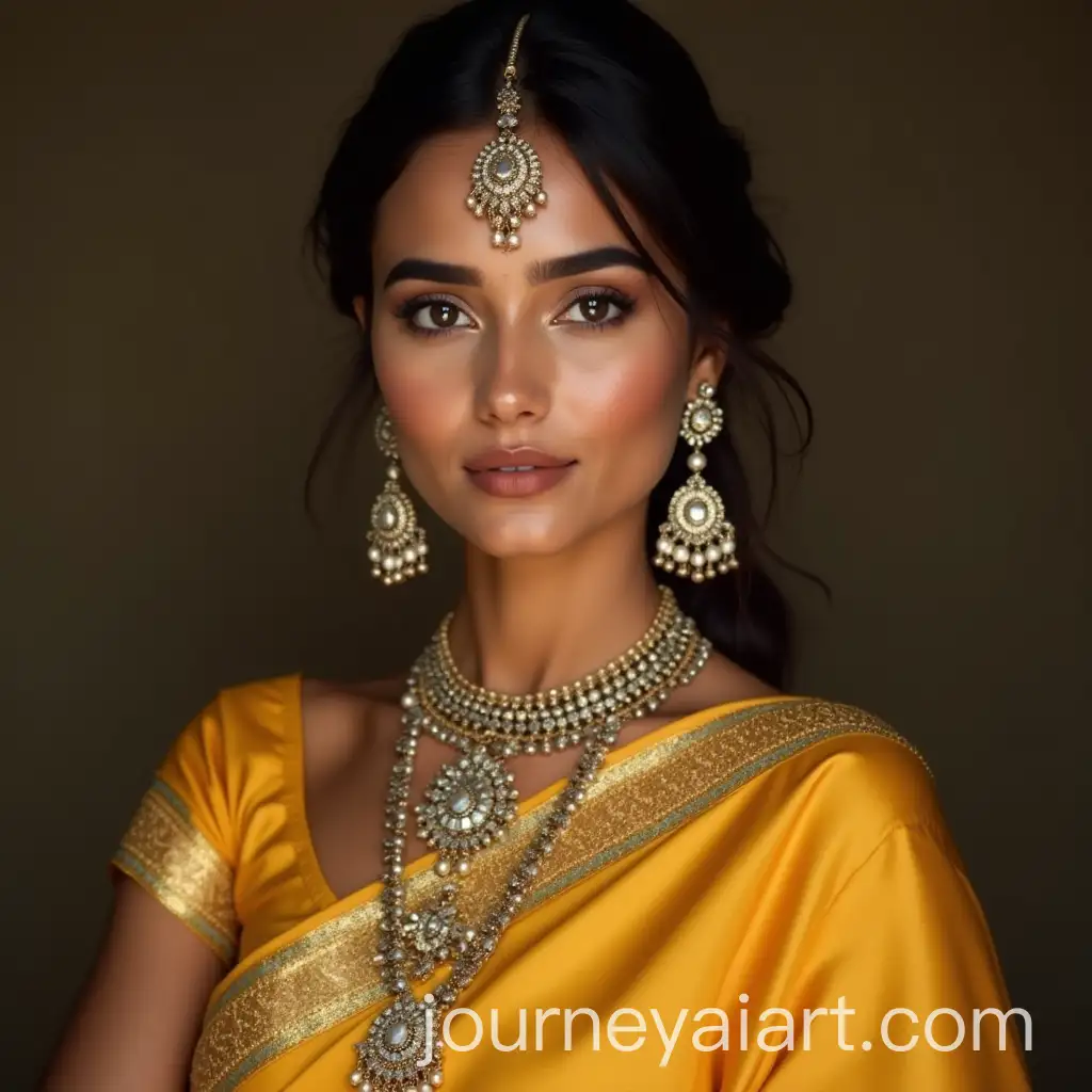 Elegant-Indian-Female-Models-in-Golden-and-Silver-Sarees-with-Jewelry