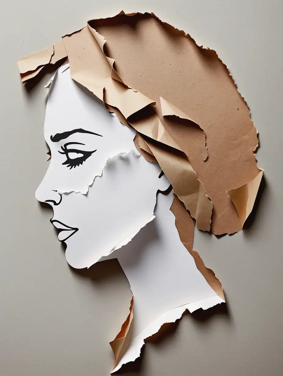 Abstract Art Torn Paper Woman Profile Silhouette