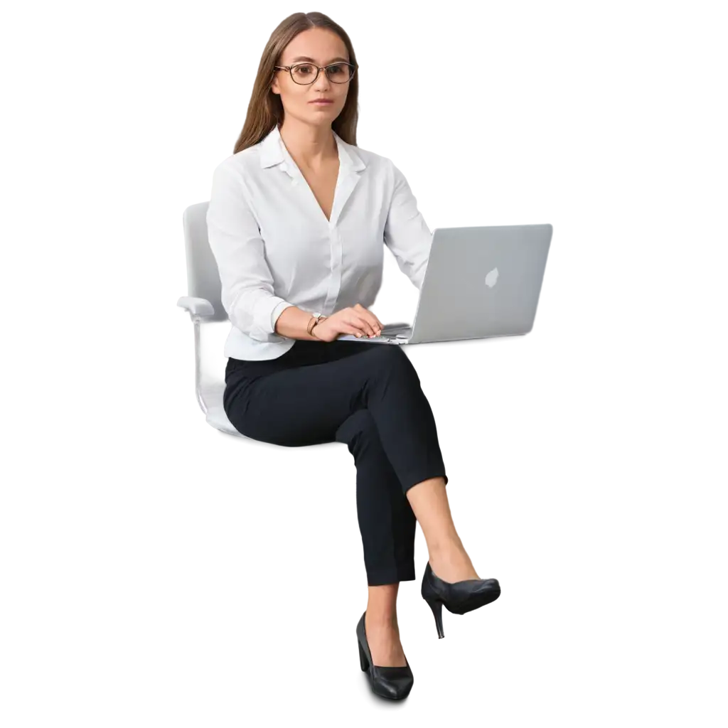 A corporate lady in white shirt wearing specs sitting on a chair with laptop doing trading on Binance website. Some planters behind her