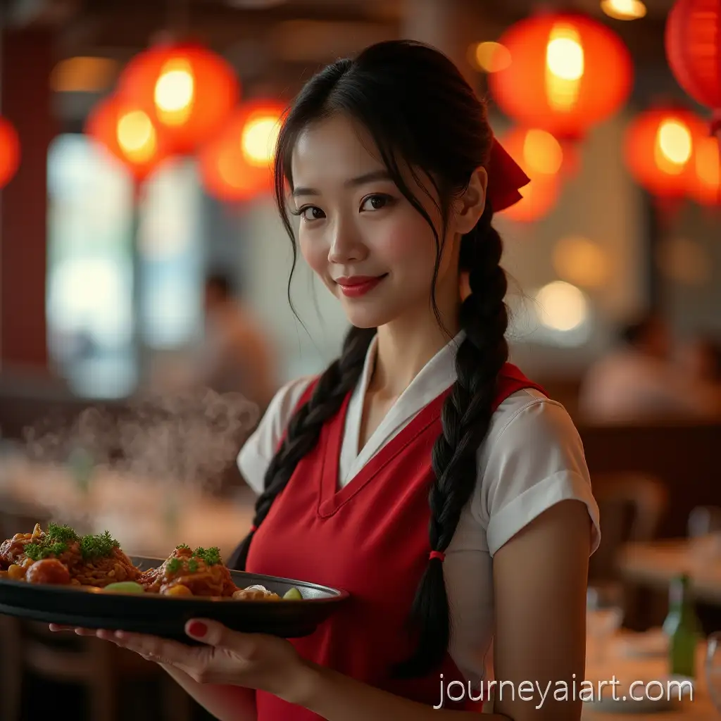 Gorgeous-Young-Asian-Waitress-in-Vibrant-Restaurant-Setting-with-Steaming-Dishes