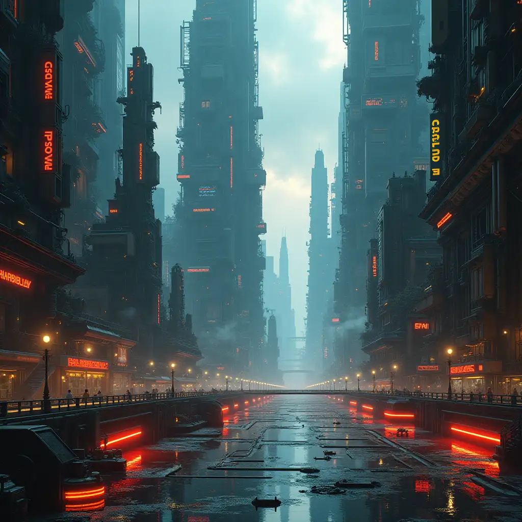 A futuristic city landscape, in the style of Syd Mead, highly detailed, cinematic lighting