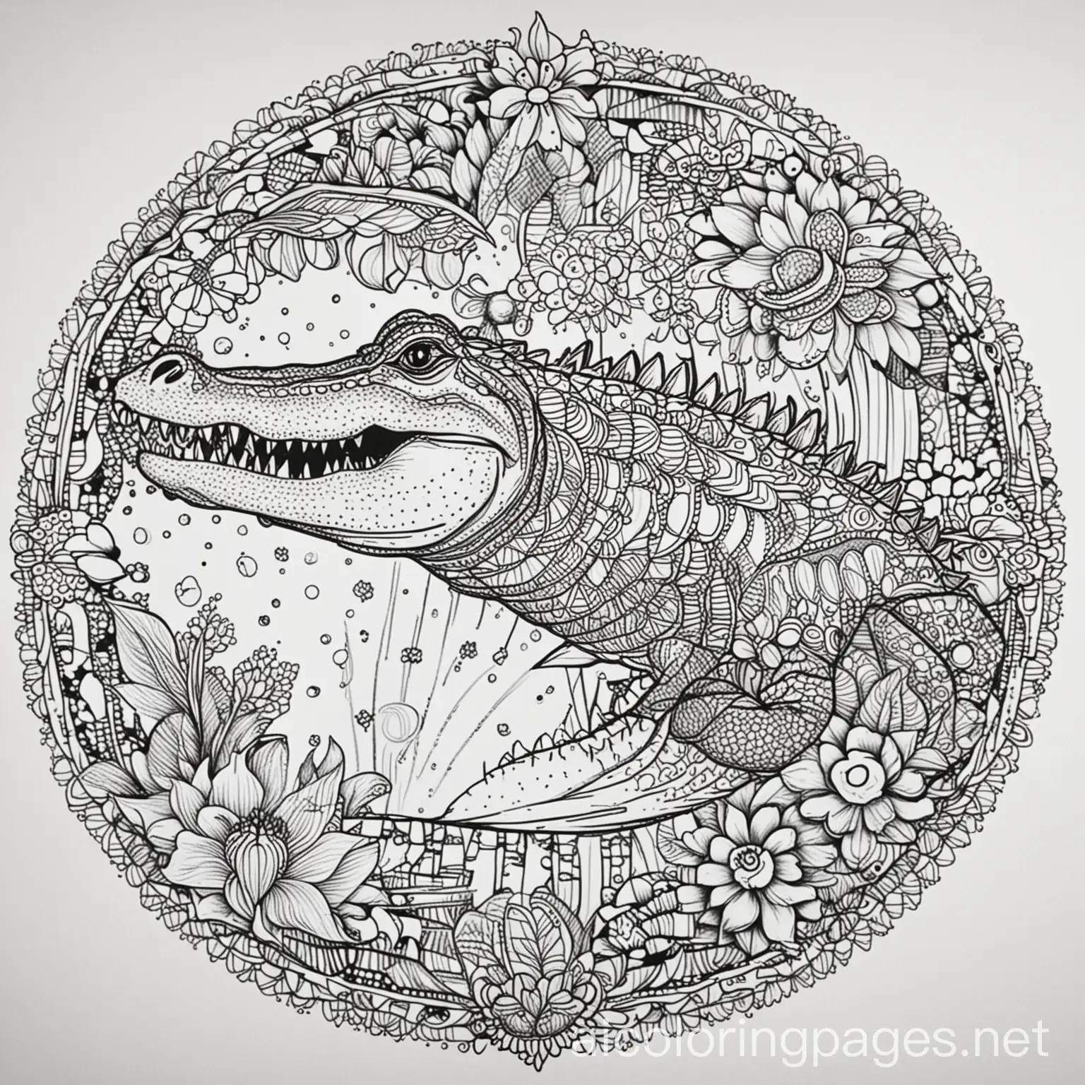 Mandala-Alligator-Coloring-Page-with-Vivid-Floral-Background