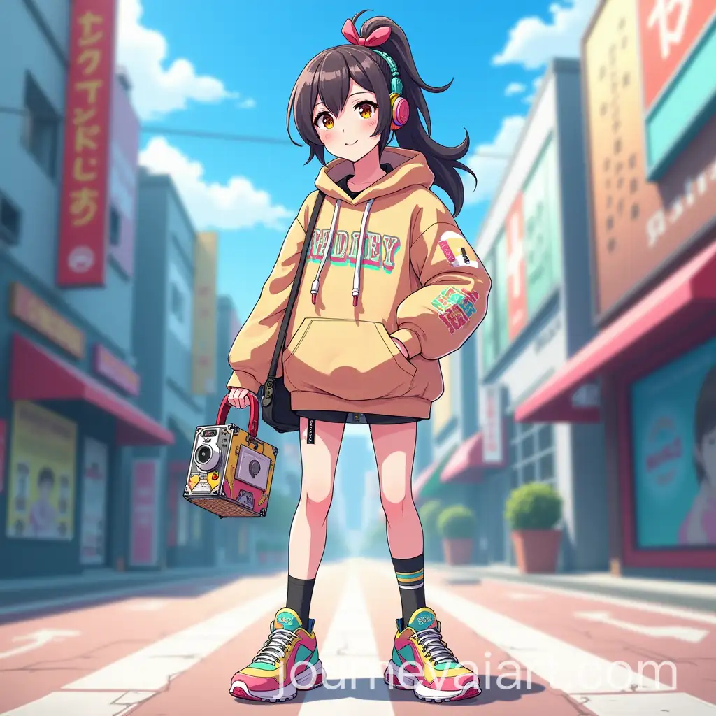 Cheerful-Anime-Girl-with-Quirky-Gadget-in-a-Lively-Urban-Street