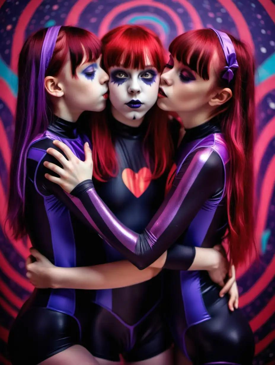 Three-12YearOld-Girls-Hugging-in-Psychedelic-Gothic-Style