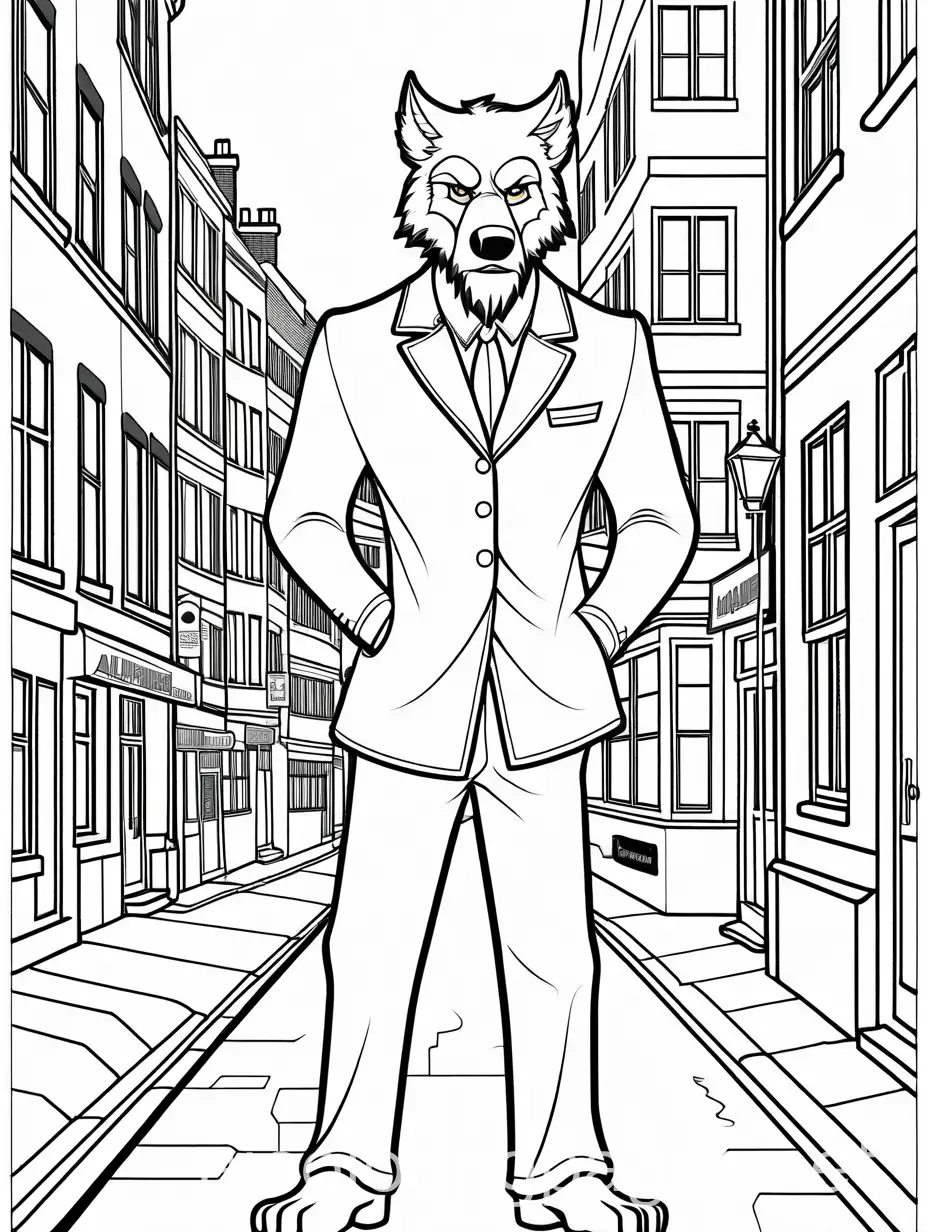 Wolfman-Coloring-Page-London-Street-Scene