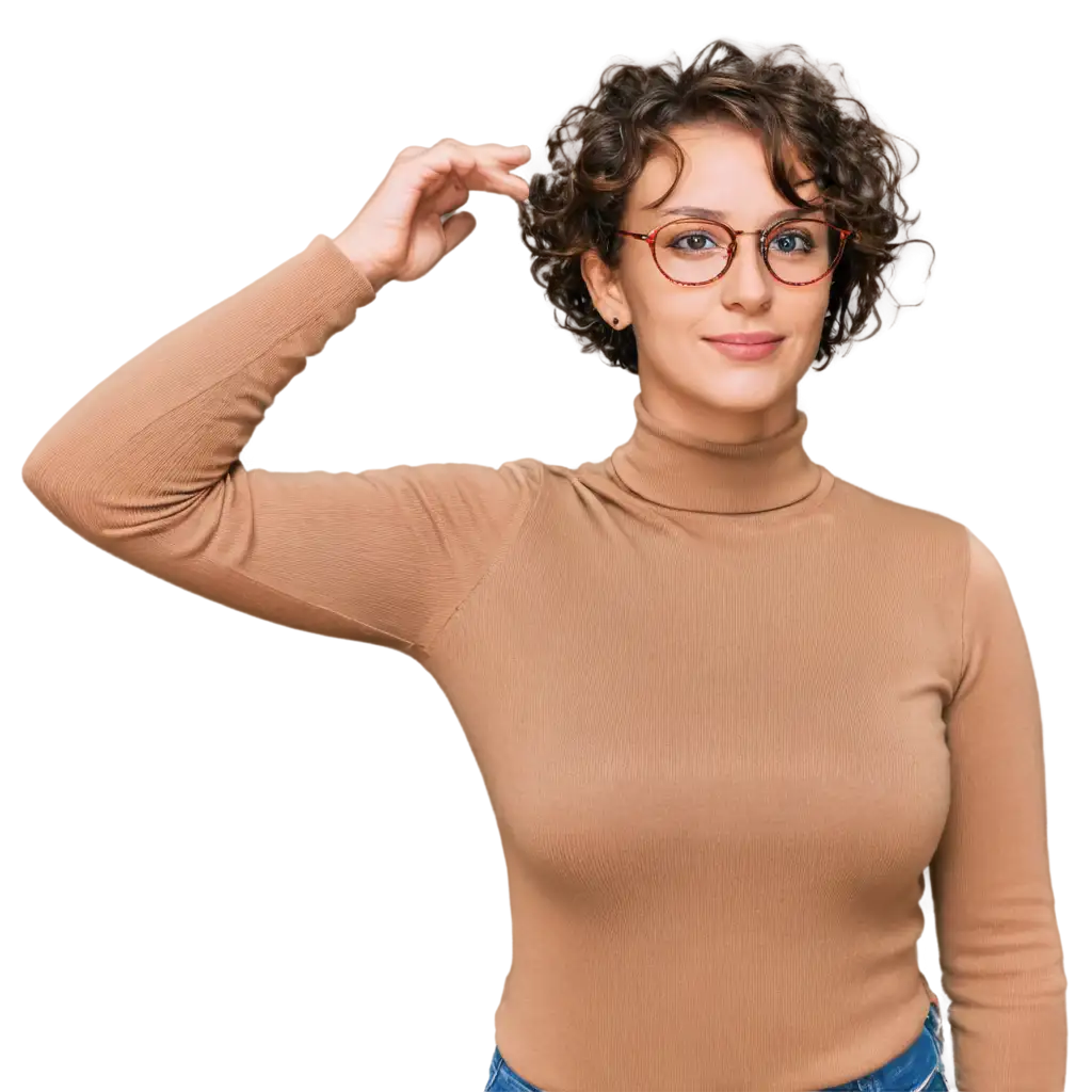 PNG-Portrait-of-a-White-Woman-with-Short-Curly-Haircut-and-Chestnut-Hair-in-Transparent-Glasses