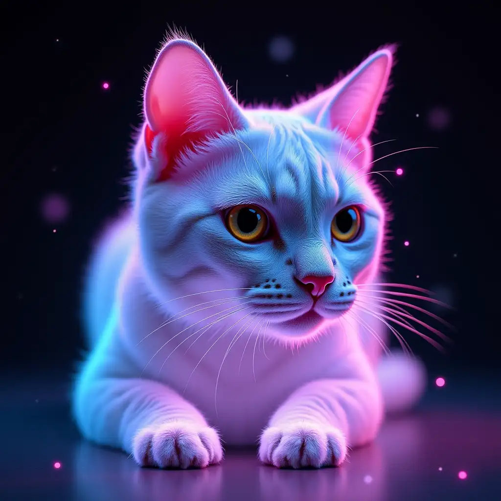 neon holography crystal cat