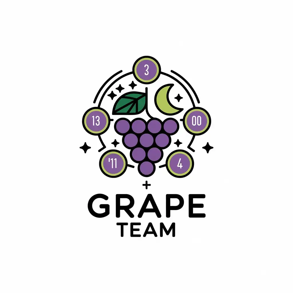 LOGO Design for Grape Team Numerology and Astrology Theme with Grape Moon and Star Symbols