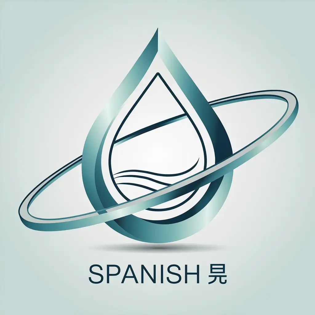 LOGO Design for SPANISH Aqua Blue Gradient Water Droplet with Minimalist Wave Symbol