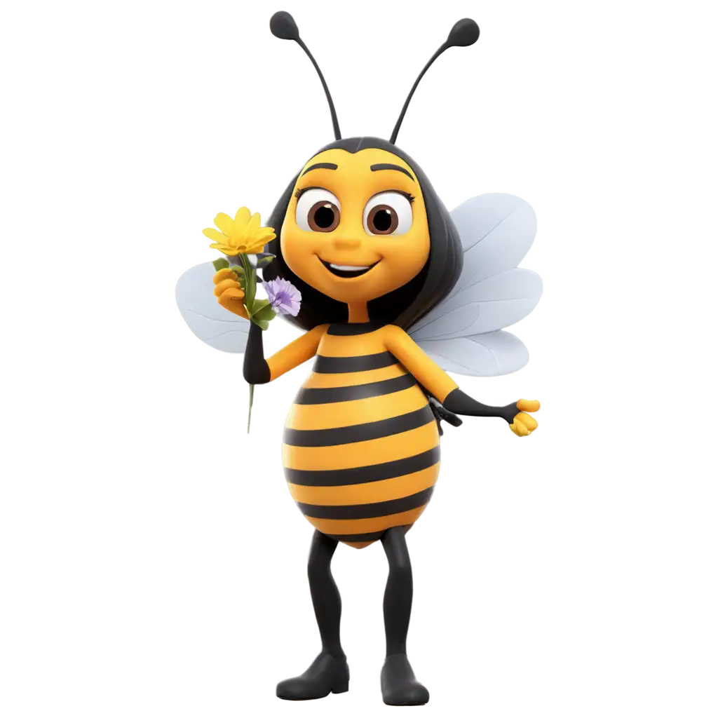 Bee-Holding-Bouquet-Flower-PNG-Image-Delightful-3D-Rendering-for-Versatile-Use