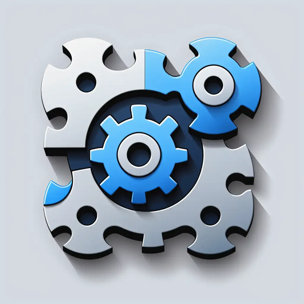 Customizable Addons Icon with Gear and Puzzle Pieces in Blue and Grey