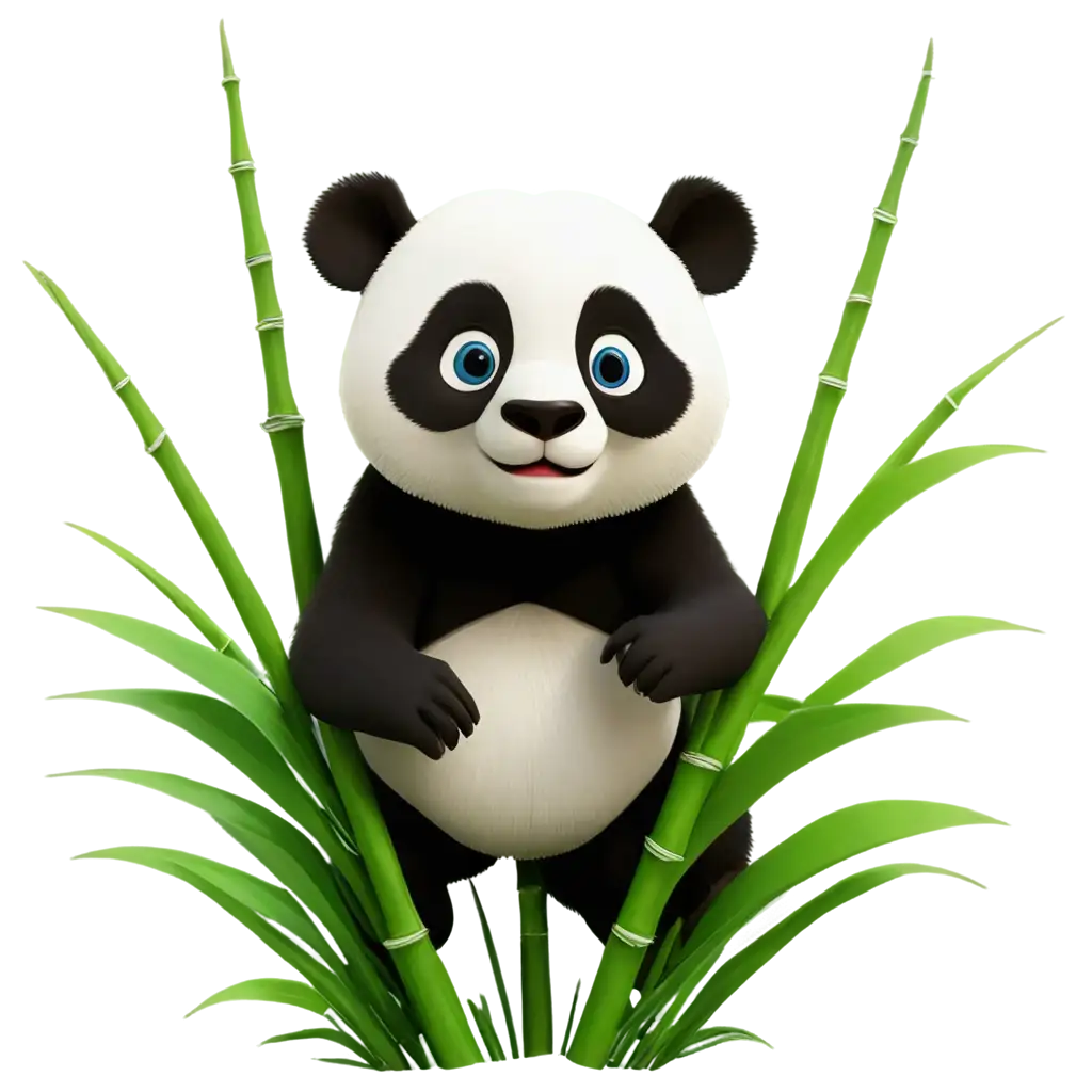 a cute cartoon panda playing in the bamboo tree forest