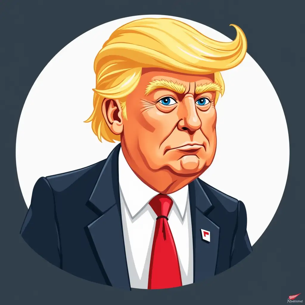 donald trump in cartoon style with a white circle outline