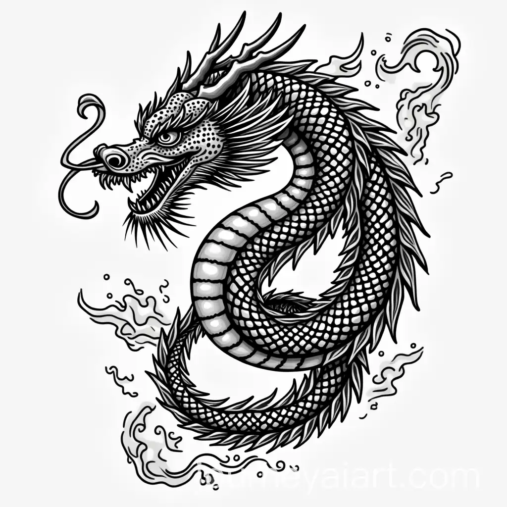 Black-and-White-Japanese-Dragon-Tattoo-Logo-Design