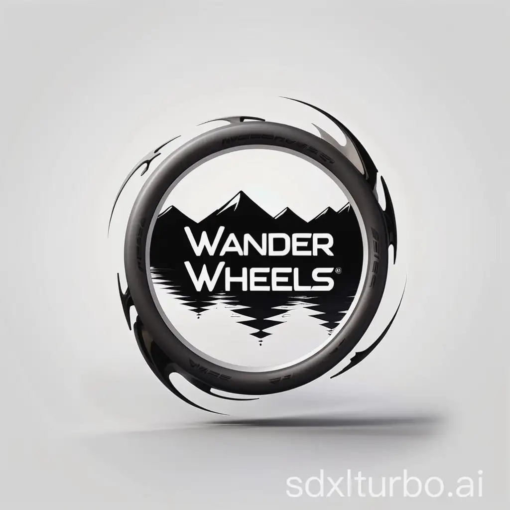 A logo, the main element is the brand name of wander wheels, company product is RVs, white background black text, three-dimensional abstract