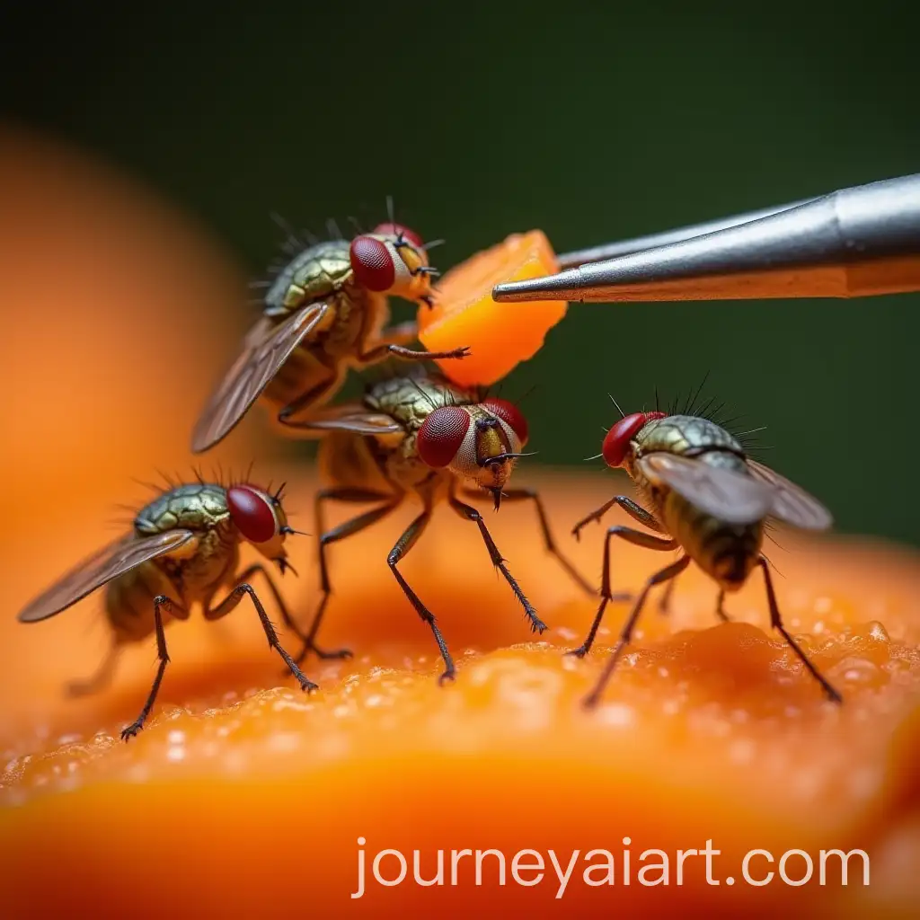 Macro-Photography-of-Fleas-Eating-Carrot-Pieces-with-Tweezers