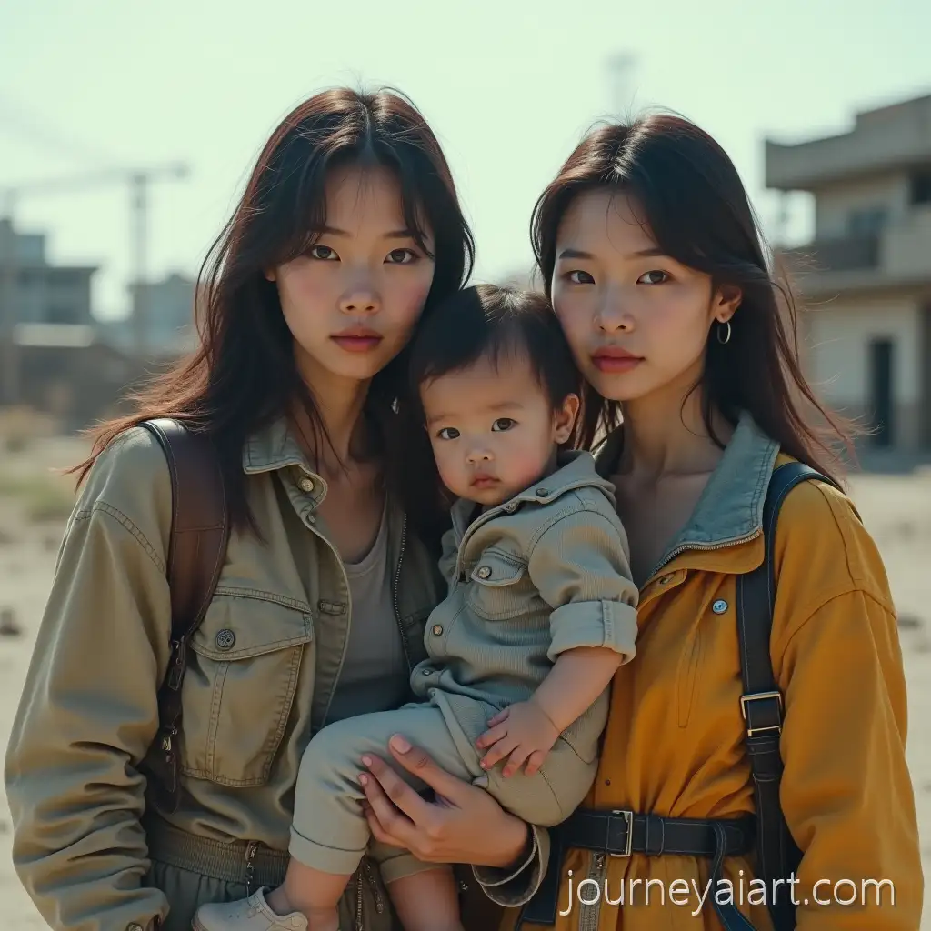 Asian-Young-Women-and-Baby-in-Postapocalyptic-Futuristic-World