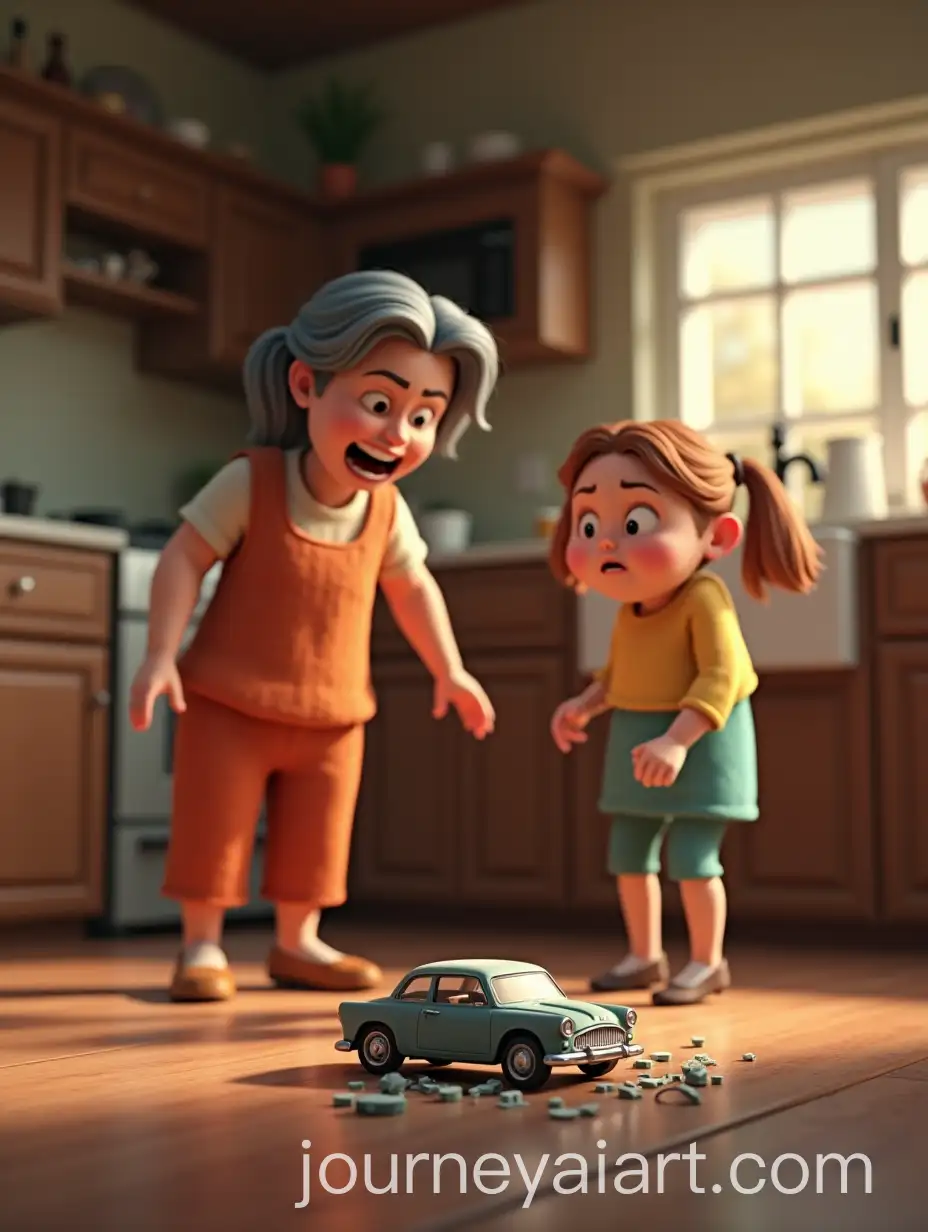 Angry-Woman-Smashing-Car-Model-in-Kitchen