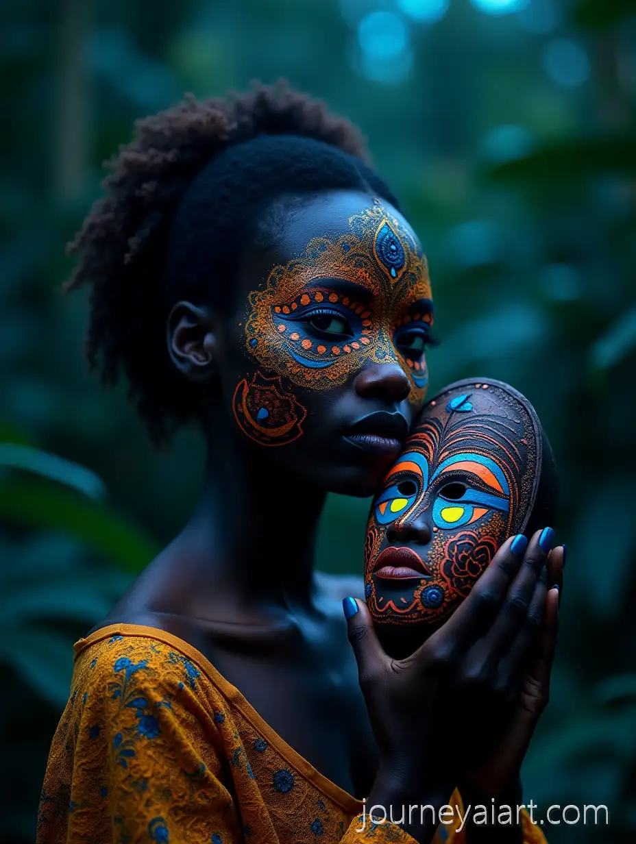 UltraRealisticAfrican-woman-in-jungle-Portrait-of-African-Woman-in-Jungle-with-Tribal-Face-Paint-and-Traditional-Lace-Dress