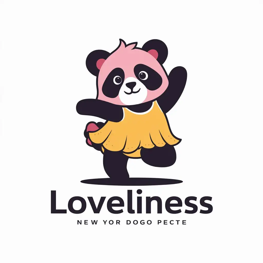 LOGO-Design-For-Loveliness-Pink-Panda-in-Yellow-Dress-Dancing-on-Clear-Background