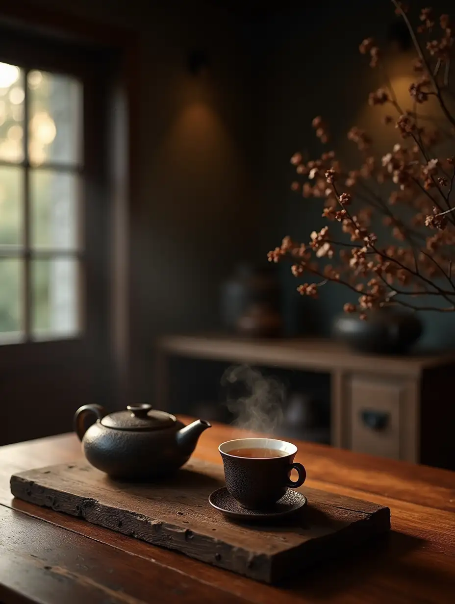 Tea room in Asian dark style