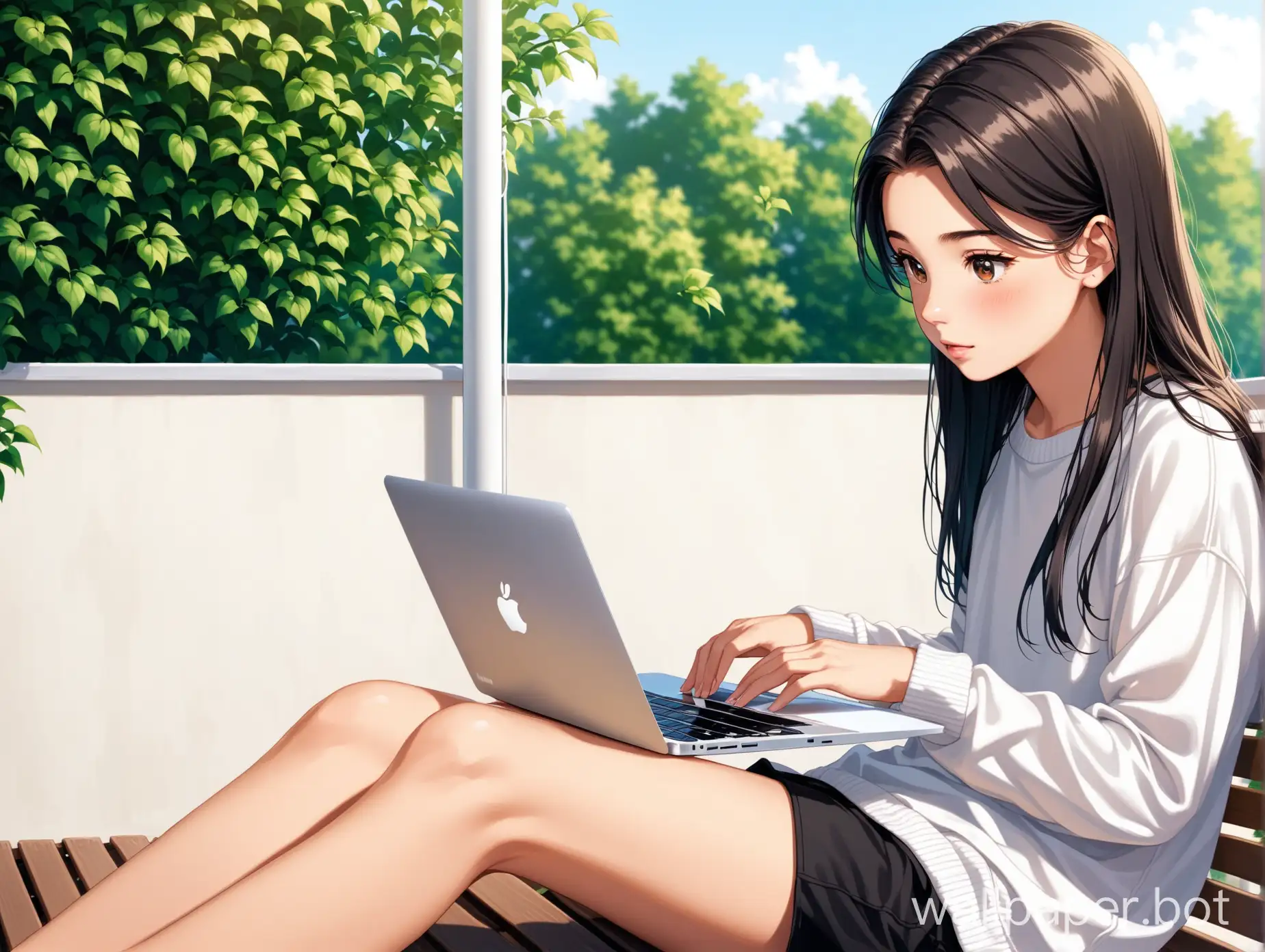 a teen on the terrace with a macbook pro