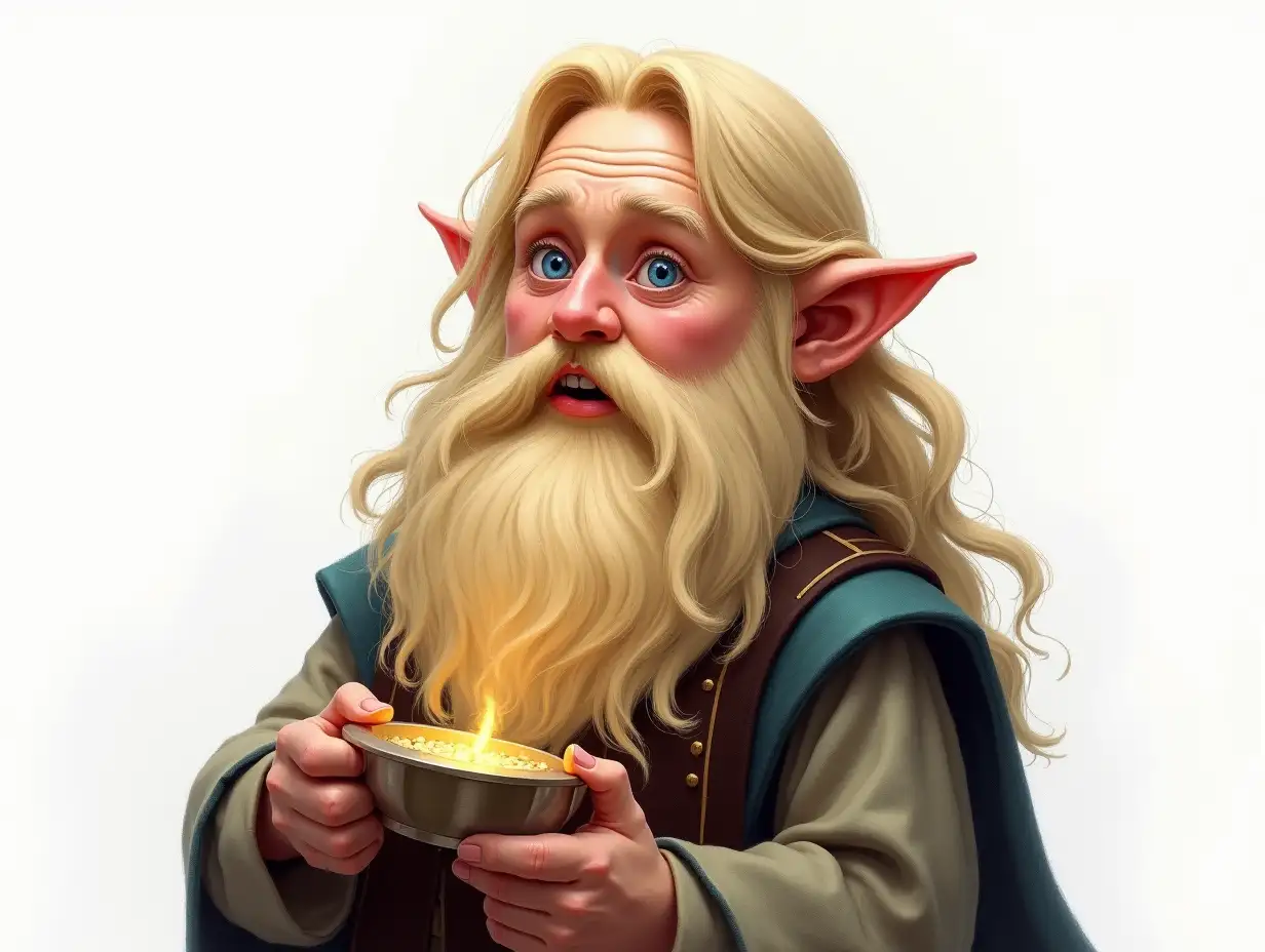 enlightened dwarf artificier, mason, oil painting, white background, blonde hair and blue eyes