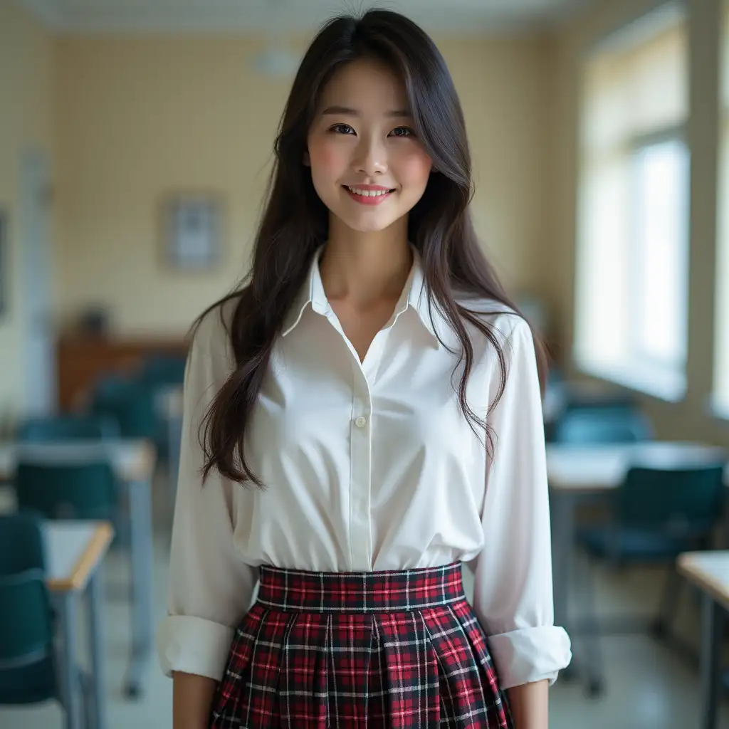 Photorealistic-Portrait-of-a-22YearOld-Schoolgirl-in-a-Skirt-and-Shirt