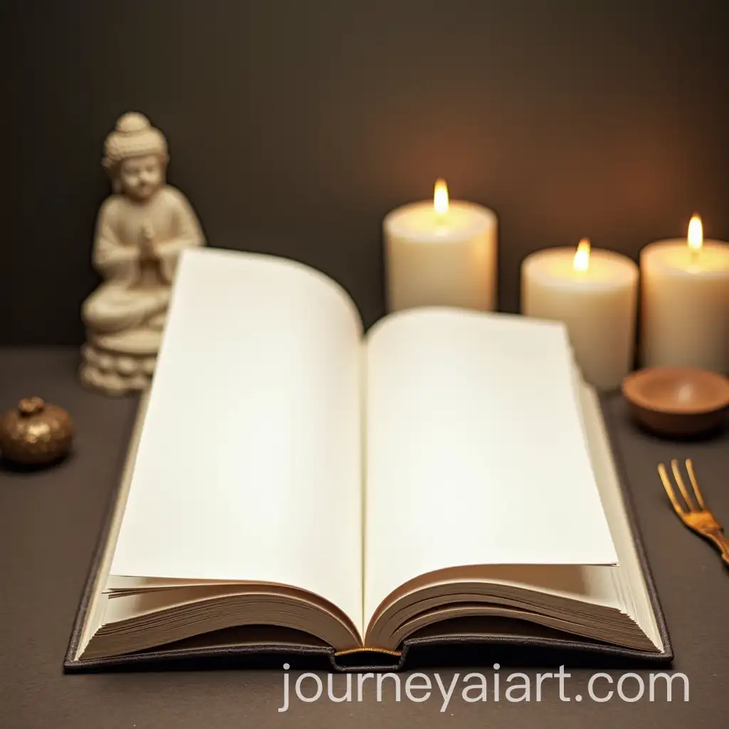 Buddha-Statue-Candles-and-Open-Blank-Book-in-Calm-Setting