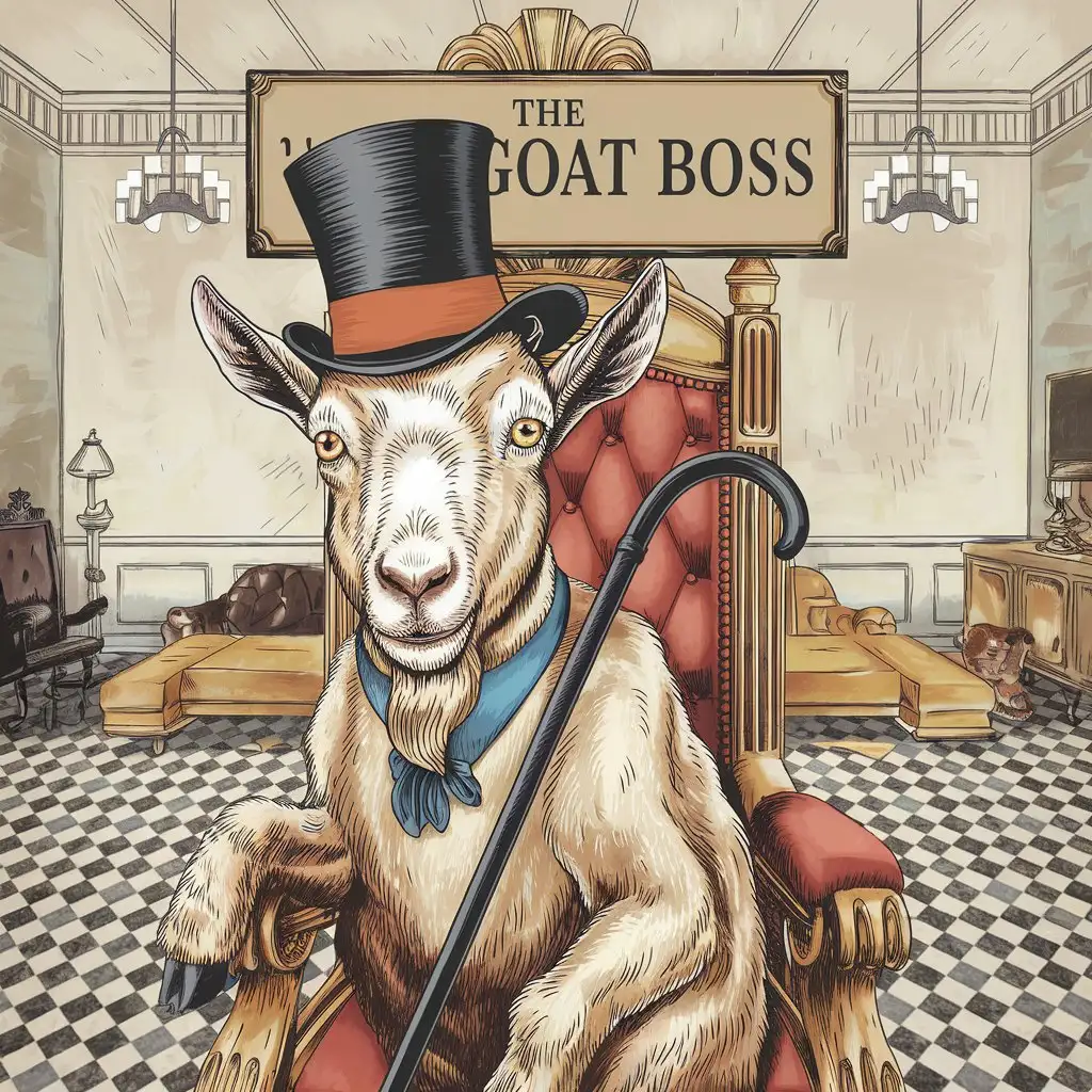 It would seem that there is nothing to say to the goat boss, and he is no longer the boss. A unique, clear, and very detailed illustration in a random style.