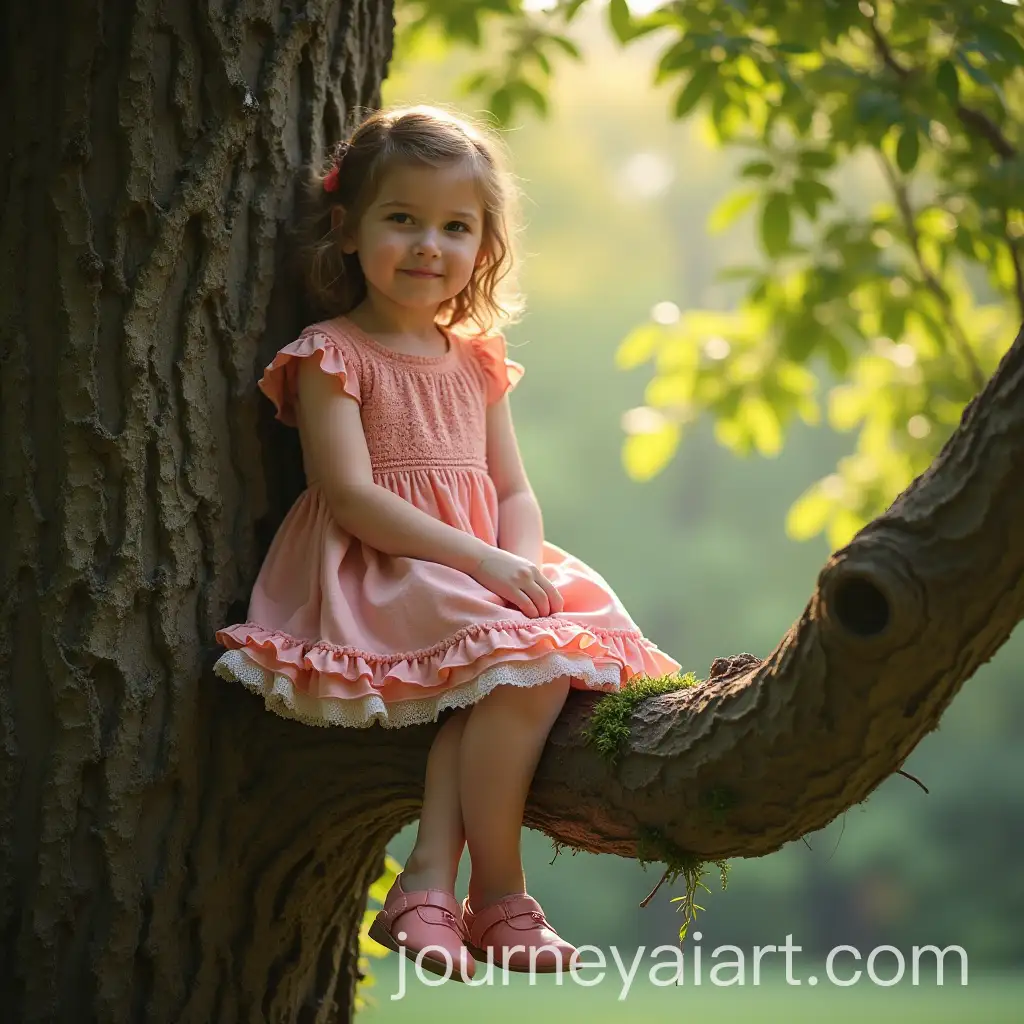 Little-Girl-Sitting-on-Tree-in-Serene-Outdoor-Setting