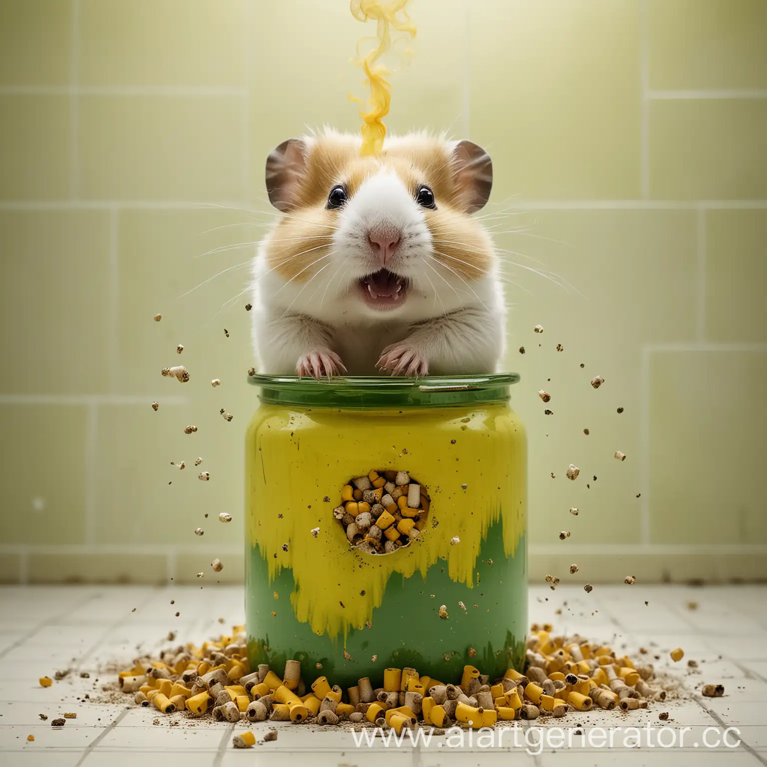 Surreal-Cartoon-Hamster-Head-with-Smoking-Cigarette-Butts-in-Glass-Jar