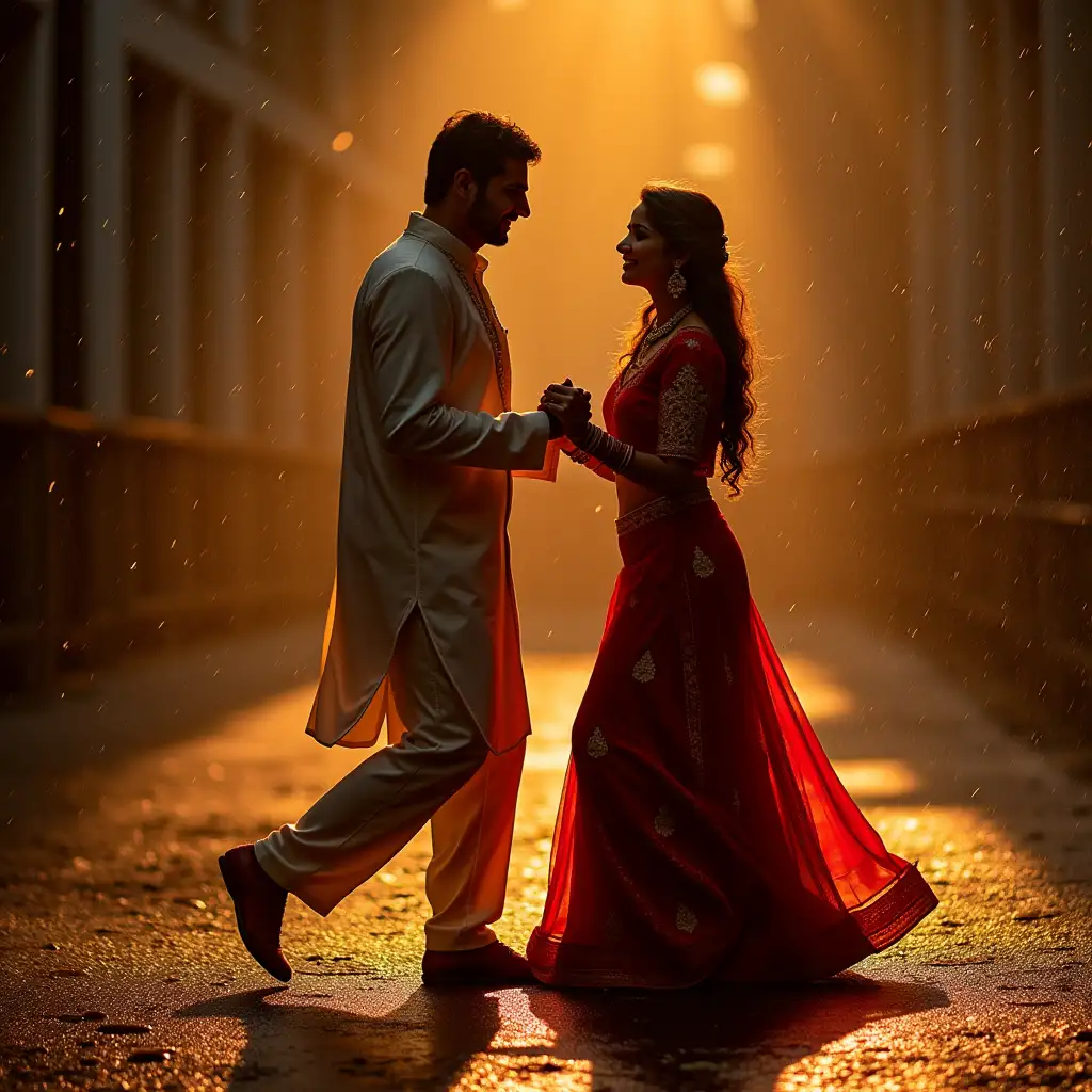 Indian-Romantic-Couple-Dancing-in-the-Rain